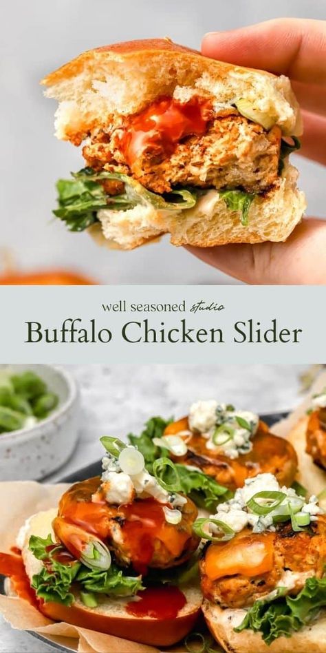 Buffalo Chicken Sliders Ground Chicken, Buffalo Chicken Meatball Sliders, Ground Chicken Sliders, Buffalo Sliders, Buffalo Chicken Burgers, Ground Chicken Burgers, Sliders Recipes Chicken, Chicken Blt, Wraps Recipes