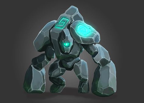 Stone Golem Fantasy Art, Stone Golem Concept Art, Videogame Ideas, Stone Monster, Rock Golem, Stone Golem, Earth Genasi, Trading Card Ideas, Rune Stones