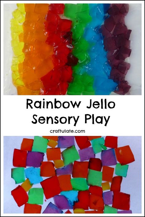 Rainbow Jello Sensory Play - a fun (and edible) sensory experience for kids! Jello Sensory Play, Paper Flower Crafts For Kids, Edible Sensory, Sensory Processing Activities, Flower Crafts For Kids, Sensory Bin Play, Rainbow Jello, Simple Paper Flower, Shelter Ideas