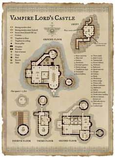 In need of a Vampire's Castle map cartography | Create your own roleplaying game material w/ RPG Bard: www.rpgbard.com | Writing inspiration for Dungeons and Dragons DND D&D Pathfinder PFRPG Warhammer 40k Star Wars Shadowrun Call of Cthulhu Lord of the Rings LoTR + d20 fantasy science fiction scifi horror design | Not Trusty Sword art: click artwork for source Ttrpg Terrain, Dnd Town, Dungeon Design, Dnd City, Castle Map, Maps Rpg, Vampire Castle, Pathfinder Maps, Castle Plans