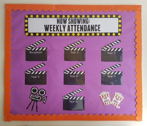 Attendance Display - Film Theme | Attendance board ideas, Attendance ... Attendance Display School, Attendance Display Boards, School Incentive Ideas, Perfect Attendance Bulletin Board, Attendance Bulletin Board Ideas, Attendance Bulletin Board, Attendance Display, Attendance Board Ideas, Attendance Matters