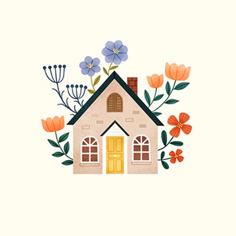 My Sweet Home Drawing, Aesthetic House Illustration, Cute Cottage Illustration, Cute Home Illustration, House Illustration Simple, New House Illustration, House Illustration Drawing, Cute House Drawing, Cute House Illustration