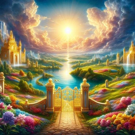 Fantasy Heaven Landscape, Heaven Pictures Paradise, Heaven Landscape, Heaven Paradise, Heaven Images, Gates Of Heaven, Heaven's Gate, Festival Wishes, Heaven Art