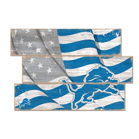 Football Stencil, Lion Birthday Party, Nfl Flag, Lion Birthday, Detroit Lions Football, Detroit Sports, Lions Football, Wooden Flag, Plank Walls