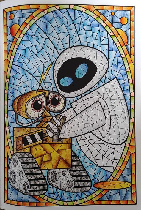 Stained Glass Art Disney, Beautiful Disney Quotes, Wall E And Eve, Disney Stained Glass, Cute Monsters Drawings, Dibujos Toy Story, Stained Glass Patterns Free, Stained Glass Church, Disney Wall