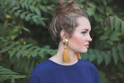 Miss Moss · Jewels Sept Tassel Earrings Outfit, Outfit With Yellow, Earrings With Tassels, Yellow Tassel Earrings, Wedding Ring Bands Set, Earrings Outfit, Tassel Earing, Beaded Tassel Earrings, Bold Earrings