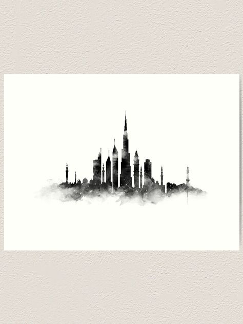 Dubai Tattoo Design, Dubai Tattoo, Dubai Skyline Tattoo, Dubai Sketch, Nairobi Skyline Silhouette, Dubai Skyline, Skyline Art, City Skyline, Dubai