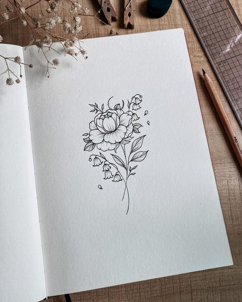 Sera | Floral Art on Instagram: "#floralinspiration • Peony which represents Taurus and Lily of the Valley is the May birth flower. 🌸 I did a little stippling with the…" Peony Lily Tattoo, Lily Of The Valley Aster Tattoo, Bouquet Of Carnations Tattoo, Chrysanthemum And Lily Of The Valley, Marigold Lily Of The Valley Tattoo, Lily Of The Valley Rose Tattoo, Lily Of The Valley Poppy Tattoo, Carnation Lily Of The Valley Tattoo, Lily Of The Valley And Chrysanthemum