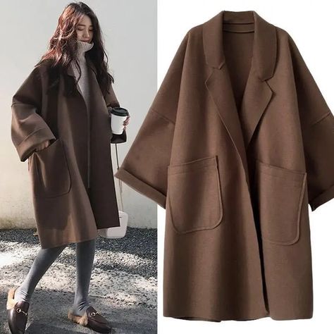 Elegant Woolen Trench Coat Winter for Women Vintage Windbreakers Jacket Mid-Length Loose Turn-Down Collar Plus Size 4XL Cardigan - AliExpress 200000345 Trench Coat Winter, Vintage Windbreaker Jacket, Spring Maternity, Oversized Trench Coat, Best Winter Coats, Clothes For Pregnant Women, Winter Trench Coat, Middle Age Fashion, Classic Trench Coat