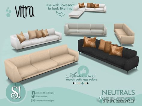 Vitra Sofa, Living Room Sims 4, Sims 4 Cc Furniture Living Rooms, Neutral Sofa, The Sims 4 Pc, Sims 4 Anime, Sims 4 Game Mods, Sims 4 Cc Folder, Sims 4 Teen