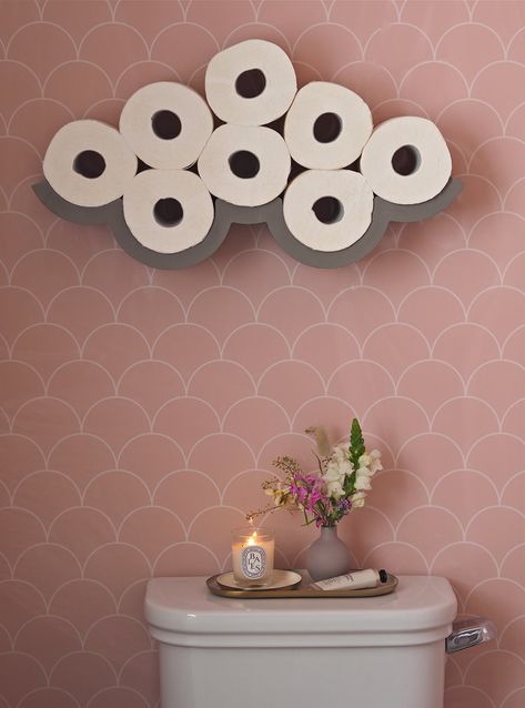 Scalloped Pink Showerwall Panel En-Suite Reveal!! — MELANIE LISSACK INTERIORS Concrete Toilet, Small Toilet Decor, Large White Tiles, Bathroom Panels, Guest Bedroom Office, Pink Bathroom Accessories, Pink Toilet, Bathroom Paneling, Small Toilet Room