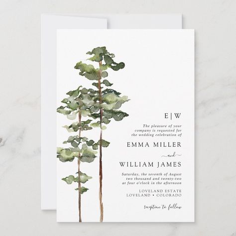 Proposal Dinner, Woodland Forest Baby Shower, Forest Wedding Invitation, Forest Baby Shower Invitations, Forest Wedding Invitations, Tropical Bridal Shower Invitations, Rustic Mountain Wedding, Mountain Wedding Invitations, Watercolor Woodland