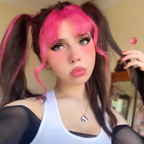 Cyd the makeup kid on Instagram: “Hiiiii Angelz ଘ(੭ˊᵕˋ)੭ ily 💖” Vivid Bangs, Brown Hair With Pink, Pink Bangs, Dyed Bangs, Alt Hair, Queer Punk, Luscious Hair, Punk Hair, Haircut And Color