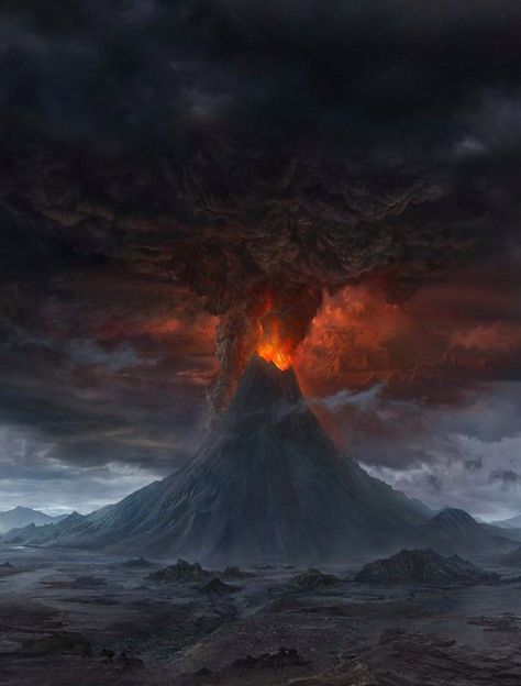 Volcano Illustration Digital Art, Volcano Painting, Erupting Volcano, A Dance With Dragons, Planets Wallpaper, Landscape Concept, Jrr Tolkien, Matte Painting, Fantasy Aesthetic