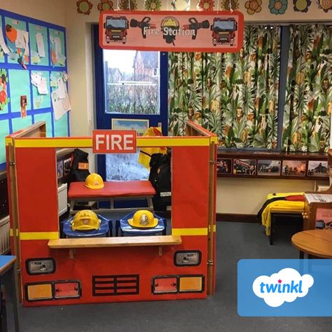 Fire Truck Dramatic Play, Home Area Role Play Ideas, Community Helpers Role Play, Fire Station Role Play Eyfs, Dramatic Play Fire Station, Fire Station Dramatic Play Preschool, Police Station Role Play Eyfs, Fire Station Role Play, Fire Station Dramatic Play