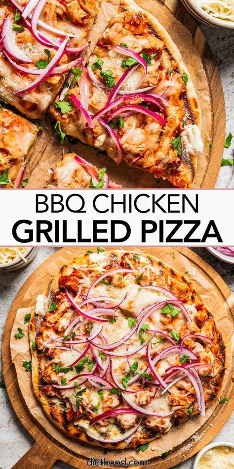 Homemade BBQ Chicken Pizza - Easy Grilled Pizza Recipe! Homemade Bbq Chicken Pizza, Easy Grilled Pizza, Justine Doiron, Bbq Chicken Pizza Recipe, Homemade Pizza Recipe Easy, Grilled Pizza Recipes, Barbecue Chicken Pizza, Chicken Pizza Recipes, Healthy Pizza Recipes