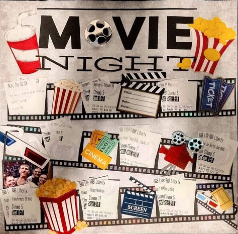 Couple Scrapbook, Cinema Seats, Cinema Ticket, Family Movie, Movie Tickets, Family Movie Night, B & B, Scrapbooking Layouts, Movie Night