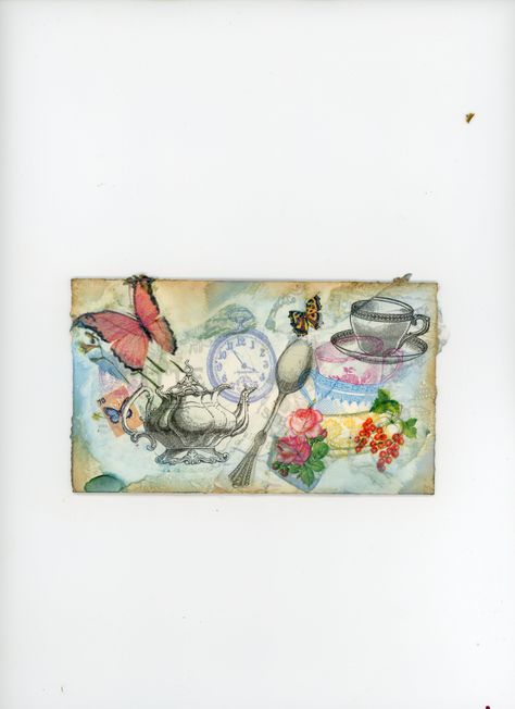 decoupage with napkins #decoupage #napkins #tea #butterfly #flowers #collage #scrapbooking Postage Stamps Diy, Altoid Crafts, Decoupage With Napkins, Diy Ephemera, Faux Postage Stamps, Postage Stamps Collage, Mini Collage, Butterfly Collage, Candy Bar Posters