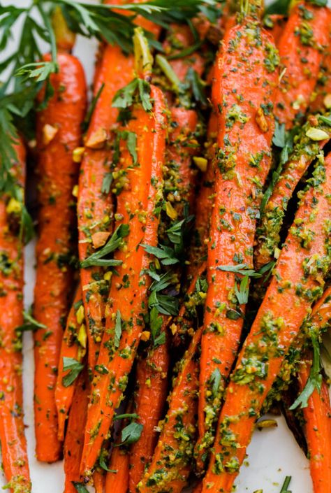 Carrot Top Pesto, Pistachio Pesto, Carrot Top, Vegan Side Dishes, Vegan Sides, Carrot Recipes, Roasted Carrots, Beautiful Plates, Meatless Monday