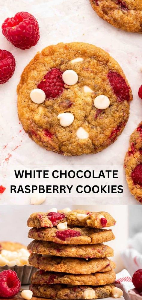 White Chocolate Raspberry Cookies, Chocolate Raspberry Cookies, Raspberry White Chocolate Cookies, Raspberry Cookie Recipes, Raspberry Cheesecake Cookies, Raspberry White Chocolate, Raspberry Cookies, Raspberry Recipes, White Chocolate Cookies