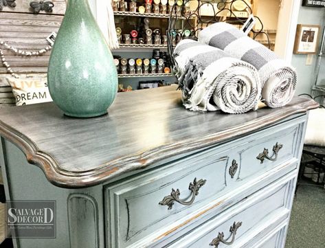 Painted French Provincial Furniture, Provincial Dresser Makeover, French Provincial Dresser Makeover, Salvaged Decor, Provincial Dresser, Painting Wooden Furniture, Grey Bedroom Furniture, French Provincial Dresser, Provincial Furniture