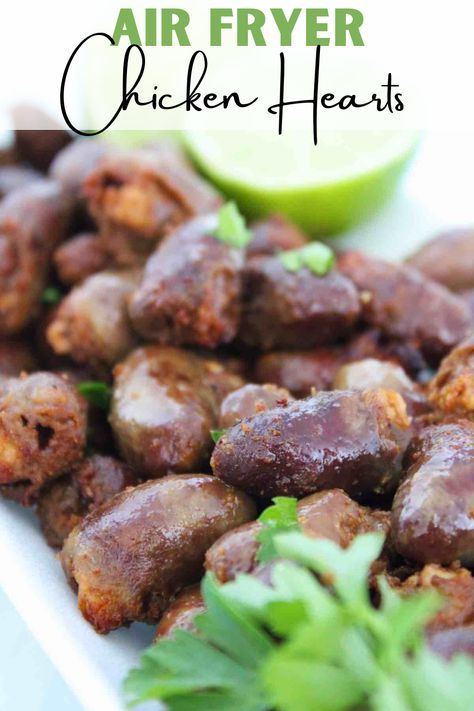 These Brazilian style air fryer chicken hearts or gizzards are well seasoned and cooked to perfection. Top with fresh parsley and more lime juice and enjoy. #brazilianrecipes #airfryerrecipes #chickenhearts Chicken Hearts Recipe, Gizzards Recipe, Chicken Hearts, Bbq Chicken Legs, Recipes For Chicken, Chicken Gizzards, Chicken Heart, Brazilian Style, Air Fried Chicken