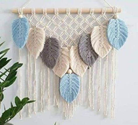 Multi Color Macrame, Backdrop Living Room, Macra Weave, Macrame Leaves Wall Hanging, Bedroom Decor Fall, Macrame Leaf Wall Hanging, Cortina Boho, Macrame Leaves, Color Macrame