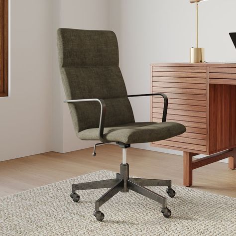 Cooper Mid-Century High-Back Swivel Office Chair | West Elm Gray Office Chair, Gray Office, Modern Desk Chair, Modern Home Office Furniture, White Office Chair, Contemporary Home Office, High Back Office Chair, Stylish Desk, Swivel Office Chair