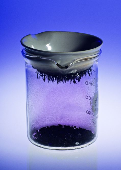 Learn how to perform the nitrogen triiodide chemistry demonstration, a spectacular touch-sensitive decomposition that produces a cloud of purple smoke. Science Demonstrations, Middle School Science Experiments, Ap Chemistry, Chemistry Classroom, Chemistry Education, High School Chemistry, Teaching Chemistry, Landform, Science Notebooks