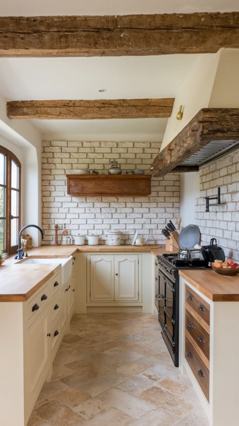 10 Stunning Kitchen Backsplash Ideas for Cream Countertops: Elevate Your Space - AshiFinds Butcher Block Countertops Light, Tan Subway Tile Backsplash, Pretty Backsplash Kitchen, Tile Flooring Kitchen, Kitchen Tile Countertops, Cream Countertops, Kitchen Tile Backsplash, Brick Backsplash Kitchen, Rustic Backsplash