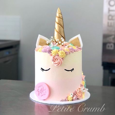 Unicorn Simple Cake, Simple Unicorn Cake Design, Simple Unicorn Cake, Striped Cakes, Unicorn Number Cake, Starbucks Poster, Unicorn Cake Design, Edible Print Cake, Easy Unicorn Cake