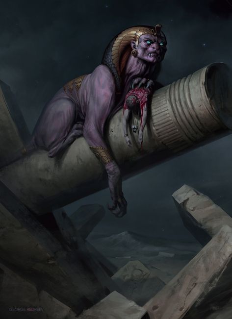 ArtStation - Sphinx, George REDreev Sphinx Mythology, Dark Creatures, Beast Creature, Fantasy Beasts, 다크 판타지, Monster Concept Art, Arte Obscura, Fantasy Creatures Art, Fantasy Monster