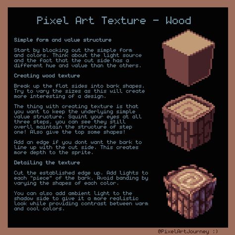 (1) Pixel Art Journey on X: "Pixel art wood tutorial! Enjoy! 🪵#pixelart https://t.co/l63J0naRPJ" / X Wood Texture Tutorial, Texture Tutorial, 1 Pixel, Pixel Art Tutorial, Creating Texture, Simplest Form, Wood Texture, Texture Art, Design Process