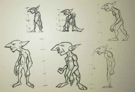 Goblin Proportions, Goblin Body Reference, How To Draw Goblins, Goblin Pose Reference, Goblin Character Design, Goblin Drawing, Goblin Character, Monster Sketch, Cartoon Silhouette