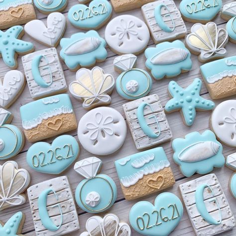 Nautical Bridal Shower Cookies, Beach Wedding Cookies Decorated, Royal Cookies, Beach Bachelorette Cookies, Beach Cookies Royal Icing, Beach Wedding Cookies, Last Toast On The Coast Cookies, Beach Themed Cookies, Beach Cookies Decorated