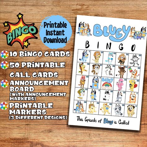 Looking for a fun party activity for kids? Check out this printable Bluey Bingo game featuring everyone's favorite Bluey characters! 🐶🎉 🎈🎮 This engaging game will keep the little ones entertained and excited. Simply download, print, and start playing! 🖨️👧👦 Let the adventures begin with Bluey, Bingo, and their friends. 🌟🎁#BlueyBingo #KidsPartyActivity #BlueyPrintables #BlueyCharacters #PartyGames #PrintableGames #FamilyGameNight #KidsActivities #FunForKids #InteractivePlay Printable Bluey, Bingo Games For Kids, Bluey Characters, Party Activities Kids, Printable Bingo Games, Bingo For Kids, Ankara Turkey, Bluey Bingo, Birthday Activities