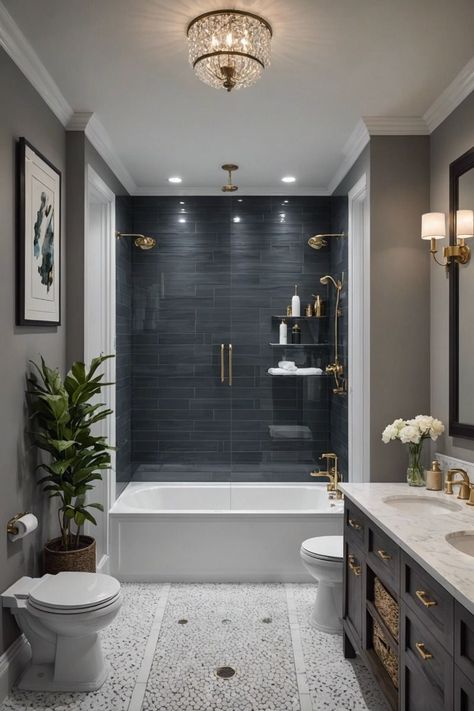 Guest Bathroom Ideas Shower Tub Combo, Bath Tub Renovation, Master Bath Without Windows, Bathrooms Remodel With Tub, Bathroom With Bidet Ideas, Shower Remodel With Bathtub, Small Bathroom Renovations With Tub, Standard Shower Remodel, Clever Bathroom Ideas