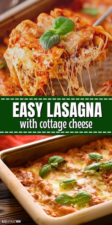 If you are looking for an Easy Lasagna recipe you have just found it! This Easy Homemade Lasagna may not be traditional, but it is still delicious and ready with only minutes of prep work! This homemade lasagna is made without par-boiling the noodles and a simple meat sauce and cottage cheese filling. It is a quick and easy dinner perfect for any family dinner. Easy Cottage Cheese Lasagna, Lasagna Recipe With Ready Bake Noodles, Lasagna With No Bake Noodles, Easy Lazy Lasagna Recipe, Homemade Lasagna Recipe With Cottage Cheese, Lasagna Casserole With Cottage Cheese, No Boil Noodle Lasagna Recipe, Easy Lasagna With Cottage Cheese, Lasagna Using Cottage Cheese