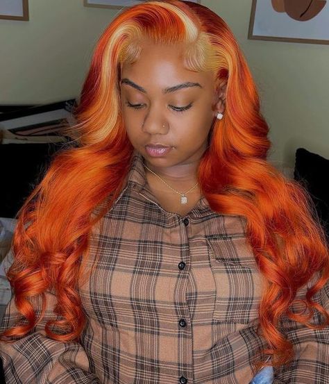 Wig wholesale & retail on Instagram: "🧷Please hit the link on the bio to order wigs 🤔🤔DM to ask wholesale price For retailing 👉🏽Follow @hairsdesigner for more lace wig tips🥰 🎉130%-400% density available 🎉8-40 inches length available 🎉We provide Customized services in Different colors / sizes / densities and High Qualities. Plz tag #lacefronts #lacefrontalinstall #lacefront #lacefrontalwig #atlweaves #frontalinstall #atlhair #lacefrontalsewin #silkpressqueen #blackhairmag #laceclosuresew Orange Ombre Hair, Orange Blonde, Hair Color Orange, Color Rubio, Ombre Wigs, Brazilian Body Wave, Hair Color Highlights, Body Wave Wig, Lace Closure Wig