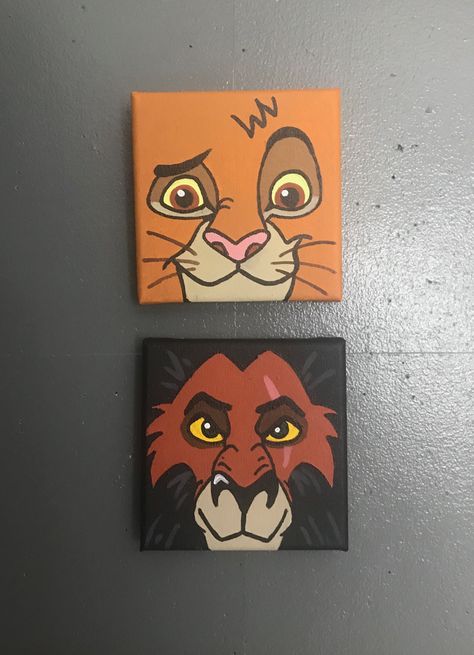 Lion Painting Acrylic Canvases, Lion King Painting Easy, Lion King Canvas Painting, Lion King Painting, Lion King Drawing, Diy Art Projects Canvas, Disney Art Diy, Disney Canvas Paintings, Disney Painting