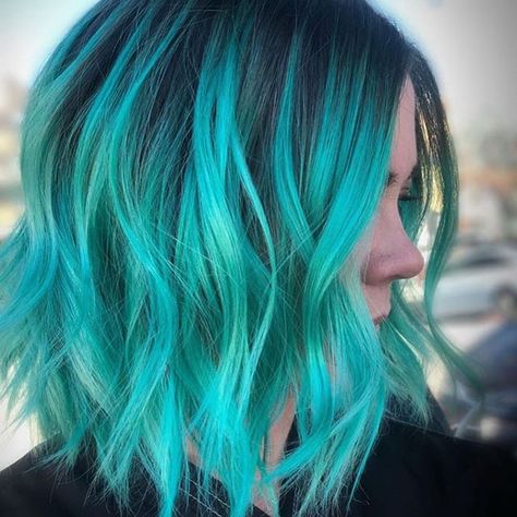 For most girls, hair colors are to give enough life and fun to whatever they do in ... high fade hairstyles, women are also fond of different hair colors. Green And Blue Hair, Blue And Green Hair, Long Bob Hairstyles For Thick Hair, Blue Hair Dye, Green Hair Dye, Pulp Riot Hair Color, Short Hair Highlights, Dyed Hair Blue, Blue Ombre Hair