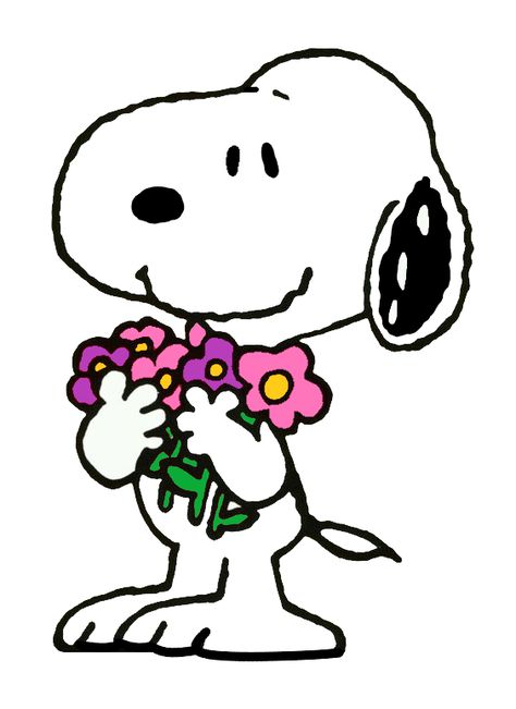 Cute Snoopy Drawing, Snoopy Drawing Cute, Snoopy Bouquet, Snoopy Pictures Aesthetic, Snoopy With Flowers, Snoopy Flowers, Cute Snoopy Paintings, Snoopy Doodle, Snoopy Line Art