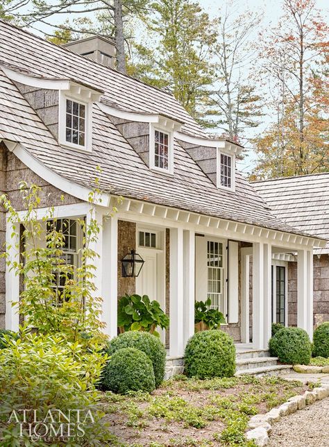 Cashiers North Carolina Houses, Curved Porch Roof, Cape Cod Style Home Exterior, Home Exterior Cape Cod, Southern Living Exterior, Rambler Farmhouse, English Cottage Farmhouse, Open Front Porch, Dixon Architect