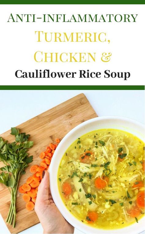 Chicken And Cauliflower Rice Soup, Cauliflower Rice Soup, Chicken And Cauliflower Rice, Gerd Friendly, Gerd Recipes, Chicken And Cauliflower, Reflux Recipes, Turmeric Chicken, Chicken Cauliflower