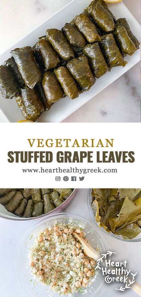 This recipe for Vegetarian Stuffed Grape Leaves is bursting with Mediterranean flavors! The stuffing is made with a rice and chickpea mixture and of course lots of lemon. Enjoy these little packages as an appetizer or side dish. #greekrecipes #mediterraneandietrecipes #stuffedgrapeleaves #vegetarianrecipes #appetizerrecipes Grape Leaves Recipe, Appetizers Vegetarian, Greek Appetizers, Stuffed Grape Leaves, Middle East Recipes, Egyptian Food, Cooked Rice, Vegetarian Appetizers, Lebanese Recipes