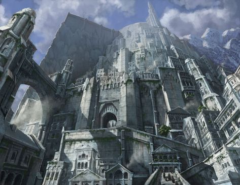 Minas Tirith, The City of Kings....wonder how much they would have charged for a night? Minas Tirith, Alan Lee, John Howe, Into The West, Tolkien Art, Art Sacre, Fantasy City, Fantasy Castle, Fantasy Places