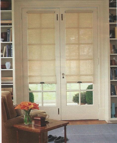 Roller shade over door window French Door Window Coverings, Shades For French Doors, French Door Coverings, French Door Window Treatments, French Door Windows, Door Treatments, Pintu Interior, Door Shades, Door Window Covering