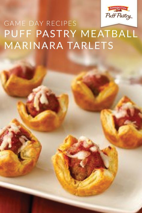 Breakfast Ideas For Work Party, Breakfast Ideas For Work, Eid Treats, Meatballs Marinara, Meatball Parmesan, Puff Pastry Tarts, Meatball Marinara, Pepperidge Farm Puff Pastry, Tartlets Recipe