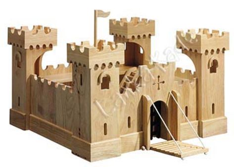 Medieval castles made of wood make fantastic gift ideas for children of all ages. Playing encourages imagination, sharing, and allows a childs mind to wander away from computer games. Wooden Toy Castle, Wood Castle, Model Castle, Castle Crafts, Castle Plans, Castle Project, Cardboard Castle, Wooden Castle, Toy Castle