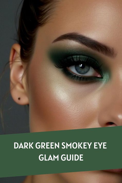 Dark Green Smokey Eye Glam Guide Formal Makeup For Green Eyes, Green And Gold Makeup Looks, Dark Green Smokey Eye, Green Goth Makeup, Green Smokey Eye Tutorial, Dark Green Eyeshadow, Olive Green Eyeshadow, Emerald Eyeshadow, Emerald Eye Makeup